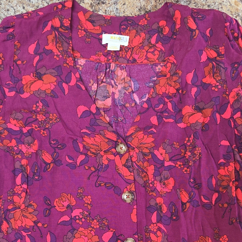 ANTHROPOLOGIE  Vibrant Purple and Red Floral Blouse LG